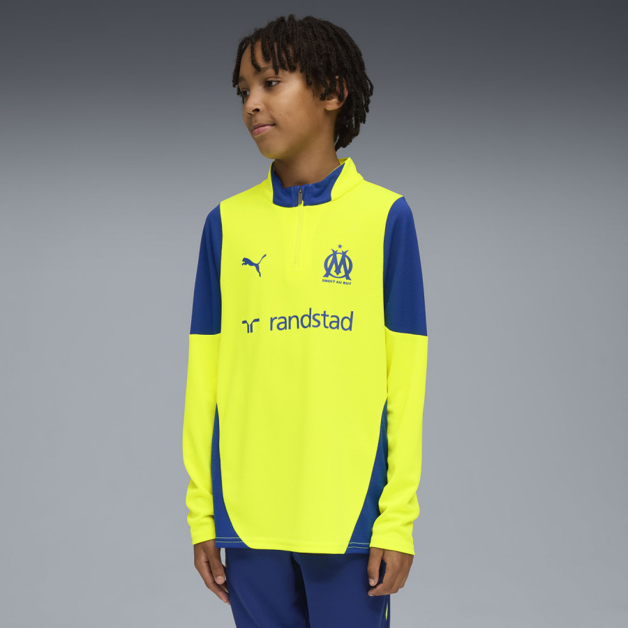 Sweat zippé junior OM jaune bleu