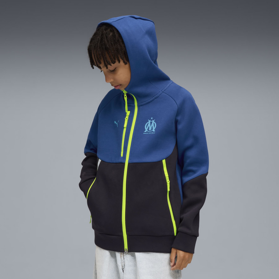 Veste survêtement junior OM PUMATECH Fleece bleu jaune