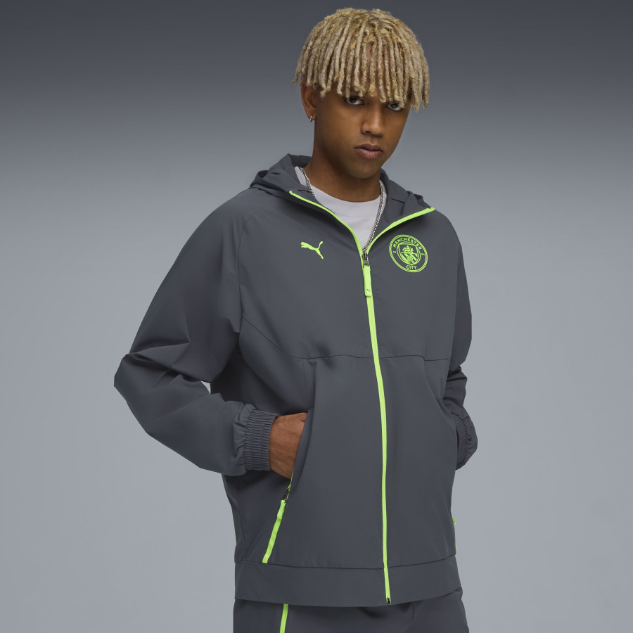 Veste survêtement à capuche Manchester City PUMATECH Woven gris jaune